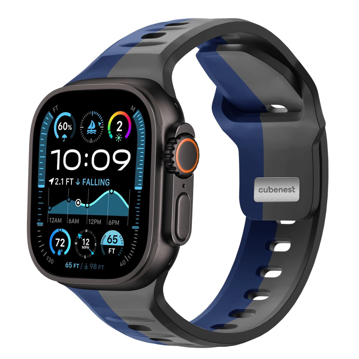 Cubenest Prémiový sportovní řemínek na Apple Watch šedo-modrý