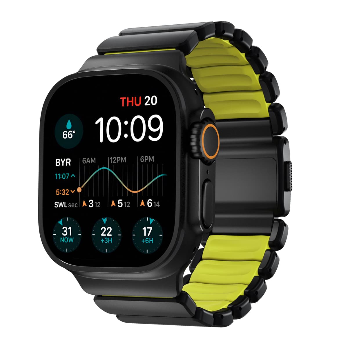 Řemínek pro Apple Watch 45/46/49 mm Nomad Stratos Band FKM - černý/zelený