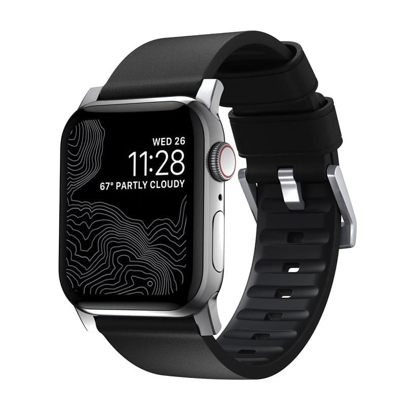 Řemínek pro Apple Watch 42/44/45/49 mm Nomad Active Strap Pro - černý se stříbrnou přezkou