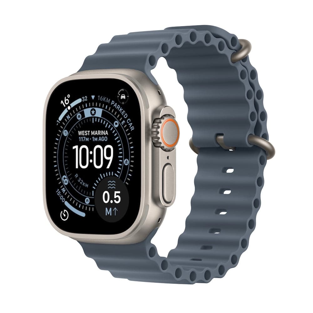 Apple Watch Ultra 3 GPS + Cellular 49mm přírodně titanové pouzdro s ocelově modrým oceánským řemínkem