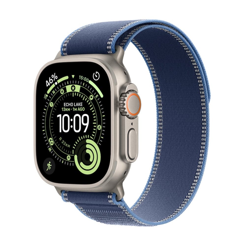 Apple Watch Ultra 3 GPS + Cellular 49mm přírodně titanové pouzdro s modře/jasně modrým trailovým tahem - S/M