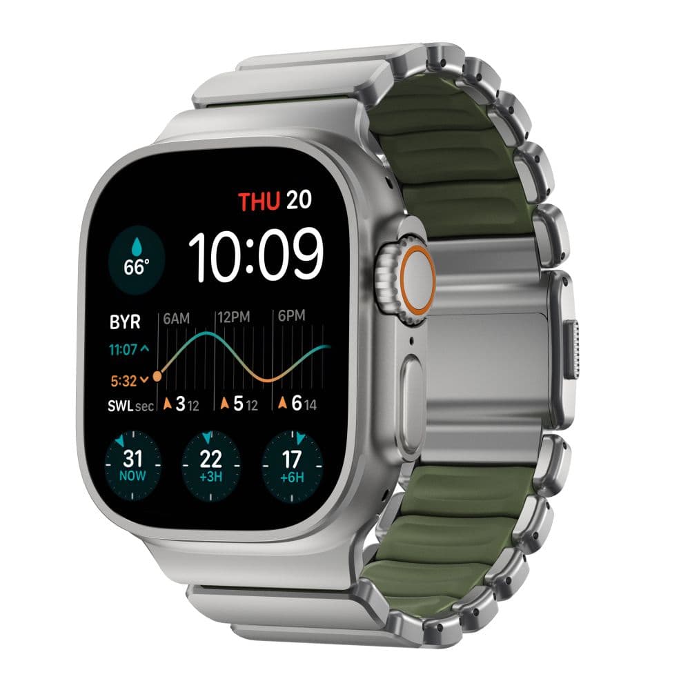 Hybridní řemínek pro Apple Watch 45/46/49 mm Nomad Stratos Band - titanový/zelený