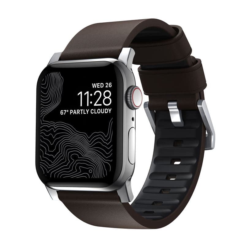 Řemínek pro Apple Watch 42/44/45/49 mm Nomad Active Strap Pro - hnědý se stříbrnou přezkou