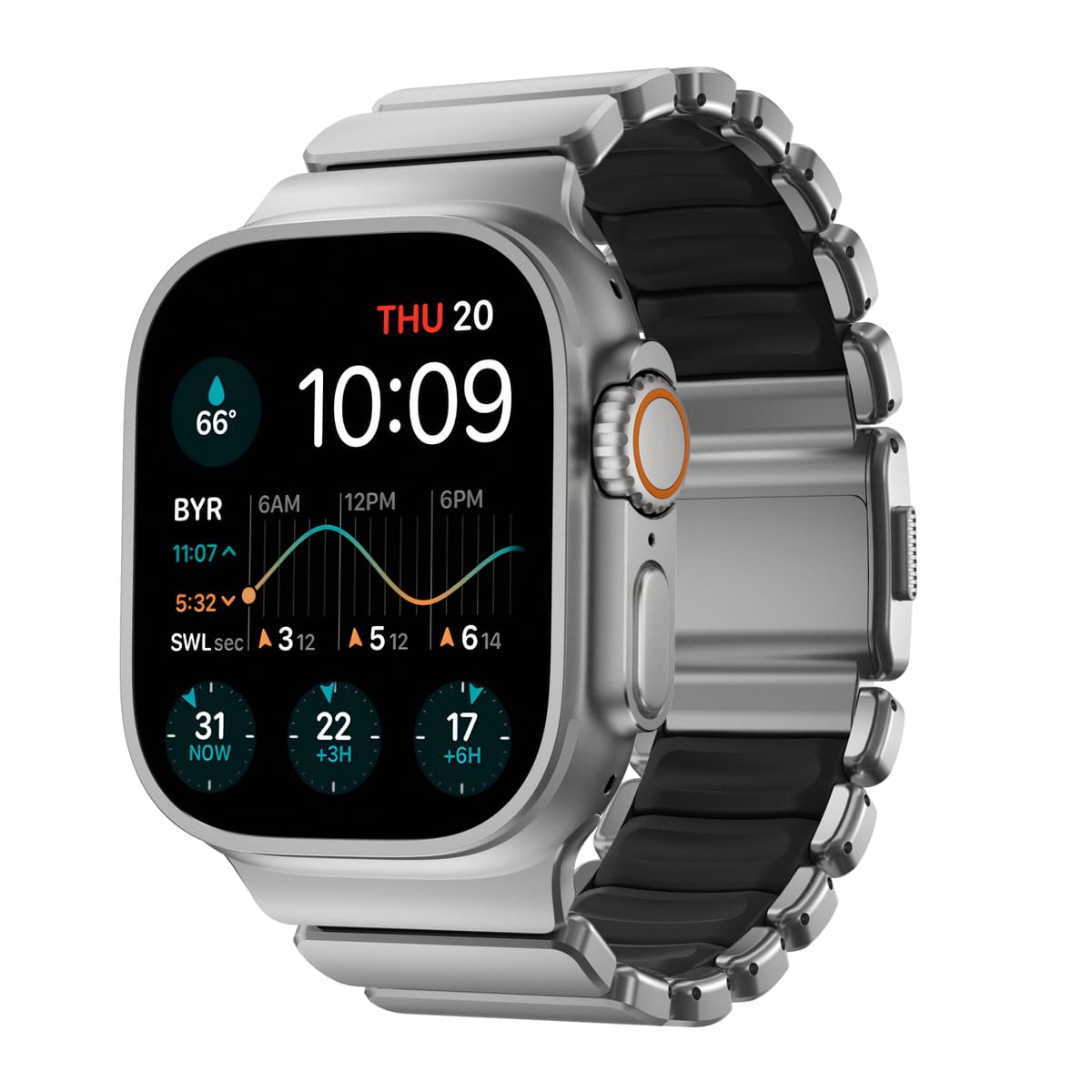 Řemínek pro Apple Watch 45/46/49 mm Nomad Stratos Band FKM - stříbrný