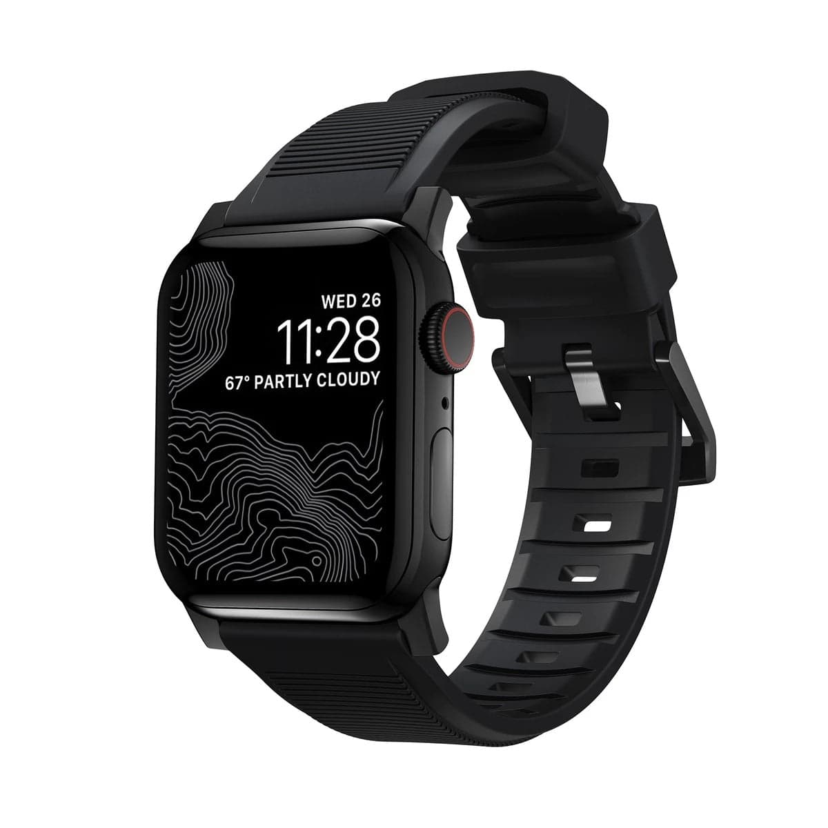 Řemínek pro Apple Watch 42/44/45/49 mm Nomad Rugged Strap - černý s černou přezkou